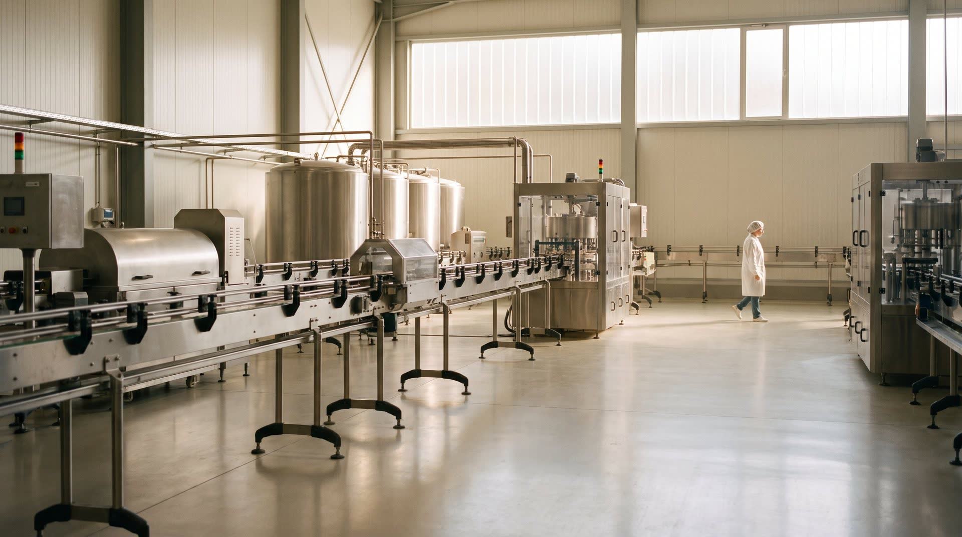 Saubere Produktionshalle eines Lebensmittelbetriebs